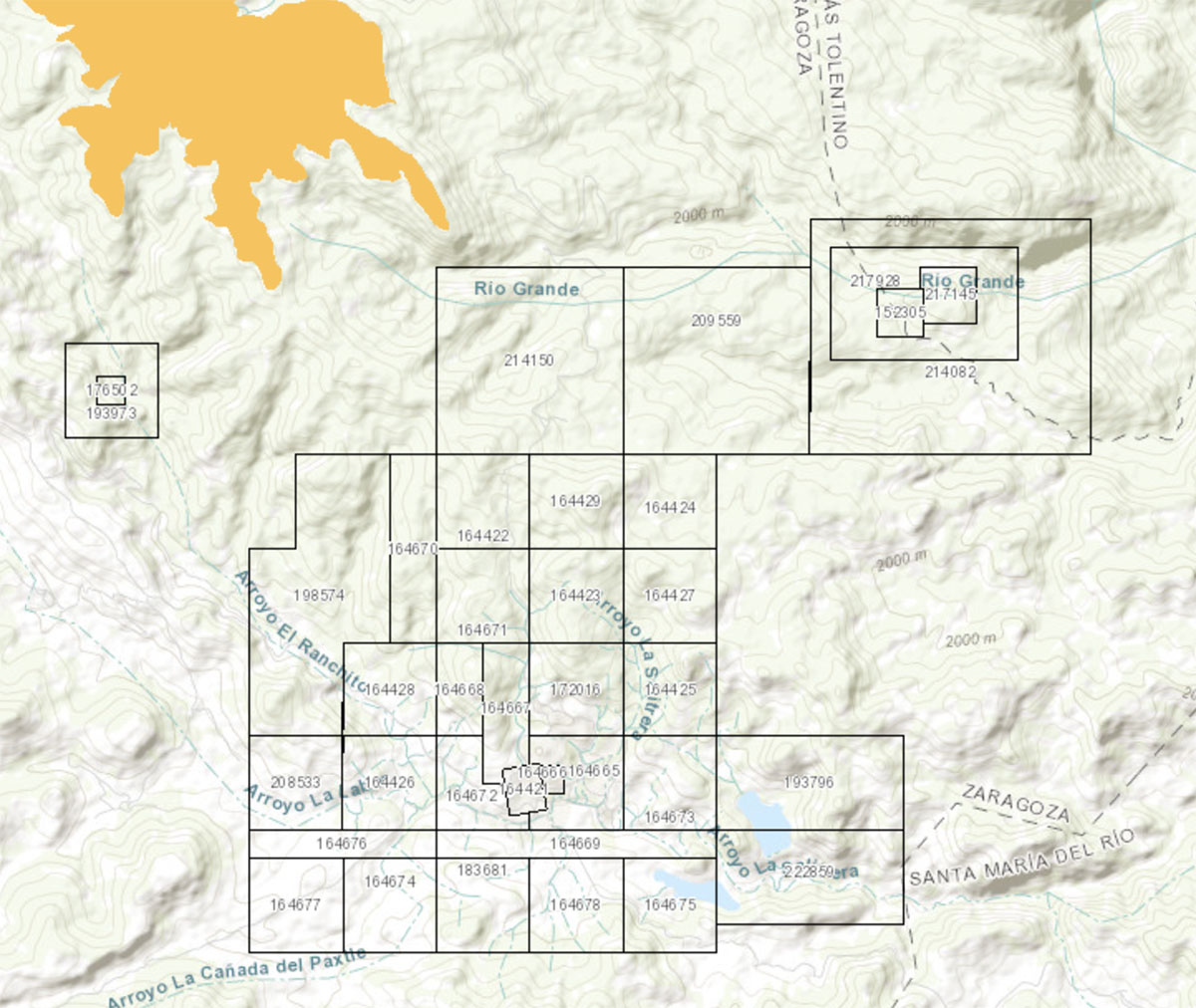 Las concesiones mineras de Koura en La Salitrera. Mapa: Secretaría de Economía (SE)